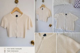 Crop top canalé cremallera vainilla/mantequilla