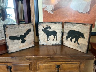 Set 3 Quadri Rustici in Legno con Animali