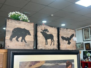 Set 3 Quadri Rustici in Legno con Animali