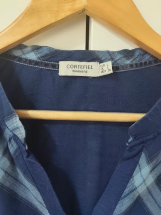 Blusa cuadros azul mujer Cortefiel