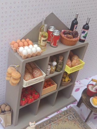 Puesto de mercado miniatura con accesorios