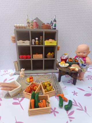 Puesto de mercado miniatura con accesorios