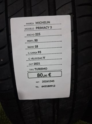 225 50 18 95V MICHELIN PRIMACY 3