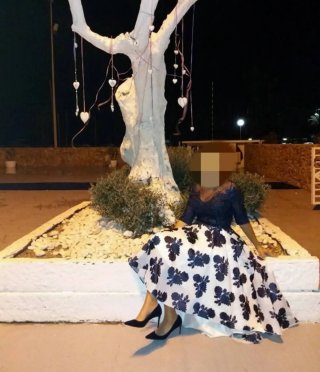 Vestido de fiesta azul y blanco