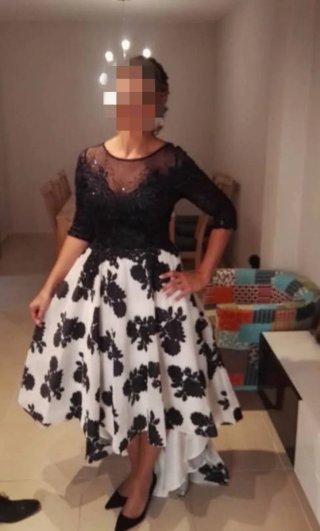 Vestido de fiesta azul y blanco