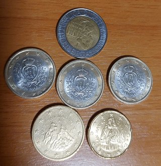 lotto 6 monete S. Marino (1€, 50 c., 20c, 1 500£)