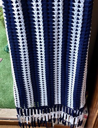 Vestido crochet azul y blanco