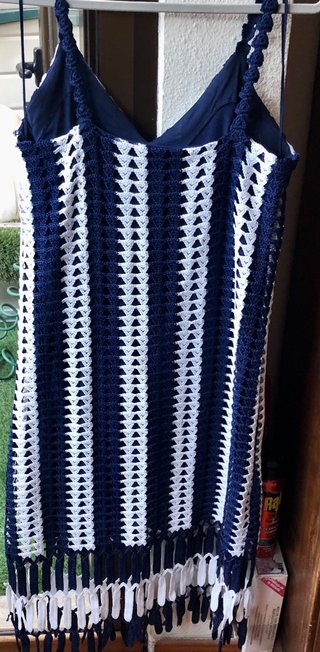 Vestido crochet azul y blanco