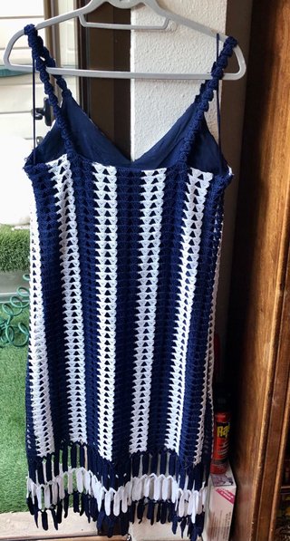 Vestido crochet azul y blanco