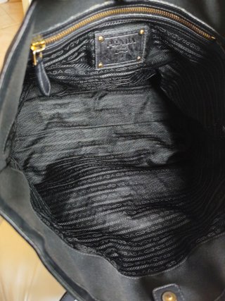 Borsa Prada nera logo jacquard canapa