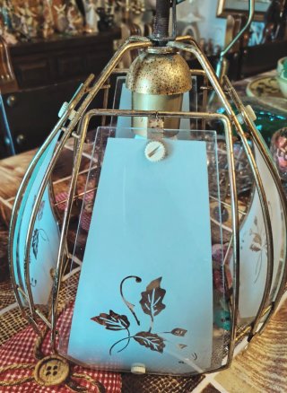 Lampadario Ottone e Vetro Stile Liberty Anni '70