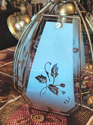 Lampadario Ottone e Vetro Stile Liberty Anni '70