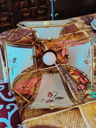 Lampadario Ottone e Vetro Stile Liberty Anni '70