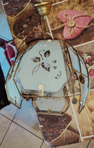 Lampadario Ottone e Vetro Stile Liberty Anni '70