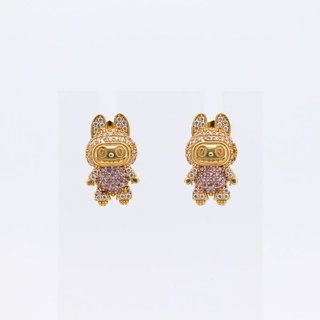 PENDIENTES MUÑECO LABUBU CON CIRCONITAS AZUL.