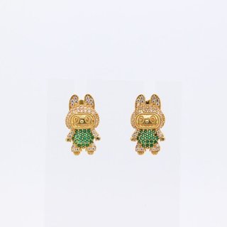 PENDIENTES MUÑECO LABUBU CON CIRCONITAS AZUL.