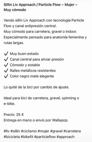 Sillín Liv Approach / Particle Flow – Mujer –