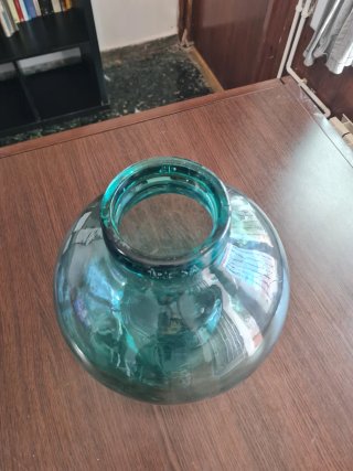 Garrafa vidrio turquesa soplado boca ancha vintage