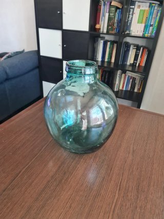 Garrafa vidrio turquesa soplado boca ancha vintage