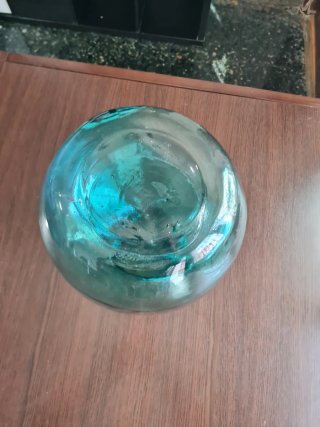 Garrafa vidrio turquesa soplado boca ancha vintage