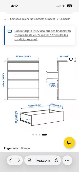 Cómoda 5 cajones Ikea blanca