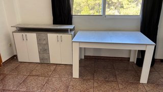 Mesa de comedor moderna gris y blanca EXTENSIBLE