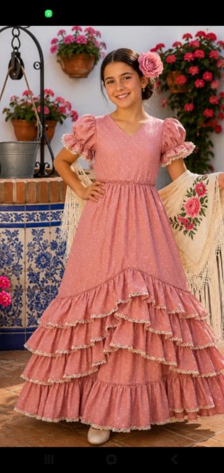Traje de flamenca rosa con lunares