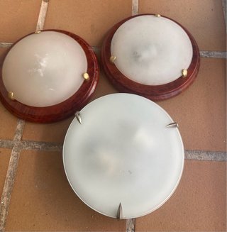 3 Lámparas de Techo Madera y Cristal