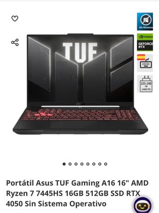 Portátil Asus TUF Gaming A16 16 AMD Ryzen 7