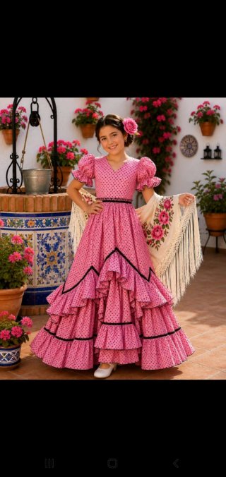 Traje de flamenca rosa lunares