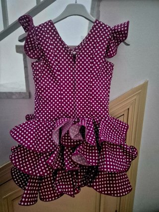 Traje Flamenca Niña Corto Lunares Morado