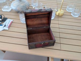 Baúl joyero vintage madera y cuero