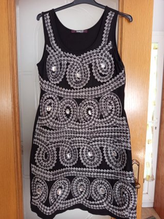 Vestido Fiesta Musgo Negro/Plata Talla M