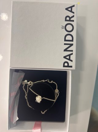 Collar Pandora Rosa Blanca Plata