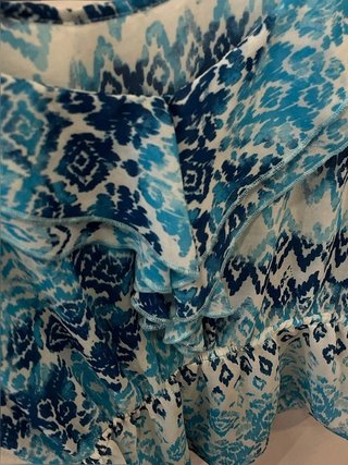 Blue Ikat Ruffle Camisole Vanguard Vintage Boho Beach Peplum Top Summer Crossover Straps
