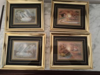 4 Quadri Vintage con Cornici Dorate