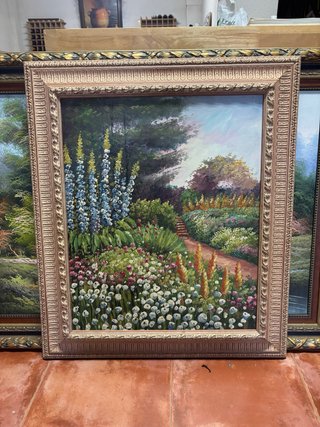 Cuadro paisaje floral pintado a mano