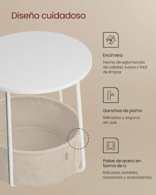 VASAGLE Mesa Baja Redonda con Cesta mesita de noch