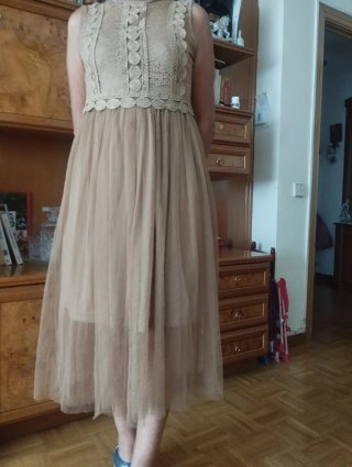 Vestido encaje y tul beige T L May