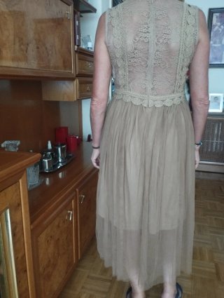 Vestido encaje y tul beige T L May