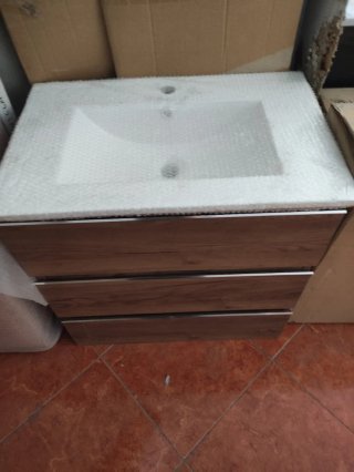 Muebles de baño madera encimera cerámica y cristal