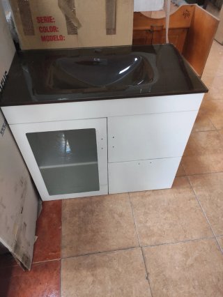 Muebles de baño madera encimera cerámica y cristal