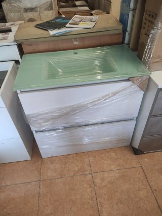 Muebles de baño madera encimera cerámica y cristal