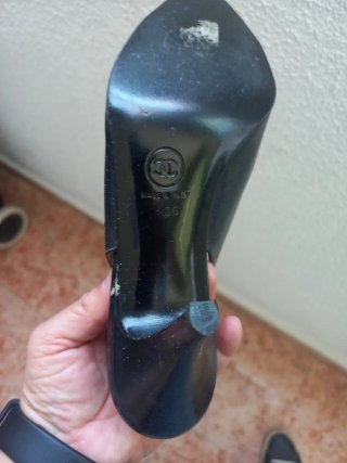 Chanel Zapatos Tacón Negro Rojo