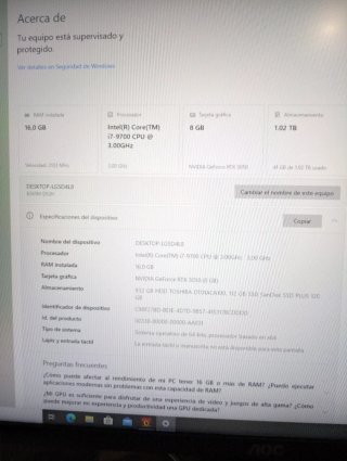 PC I7 9700, 16GB, RTX 3050 8GB.