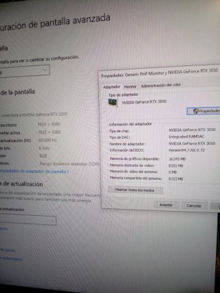 PC I7 9700, 16GB, RTX 3050 8GB.