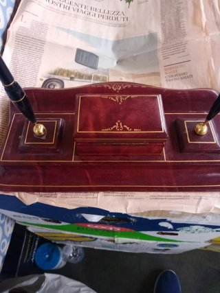 Calamaio con portacarte in pelle bordeaux