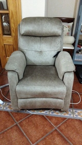 Sillón relax tela beige/gris