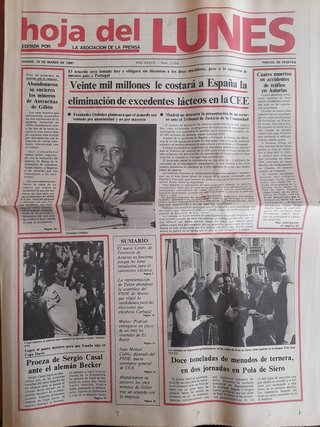Periódico Hoja del Lunes 16 Marzo 1987 Oviedo