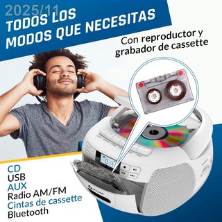 KLIM Reproductor CD Cassette USB MP3 Radio Boombox